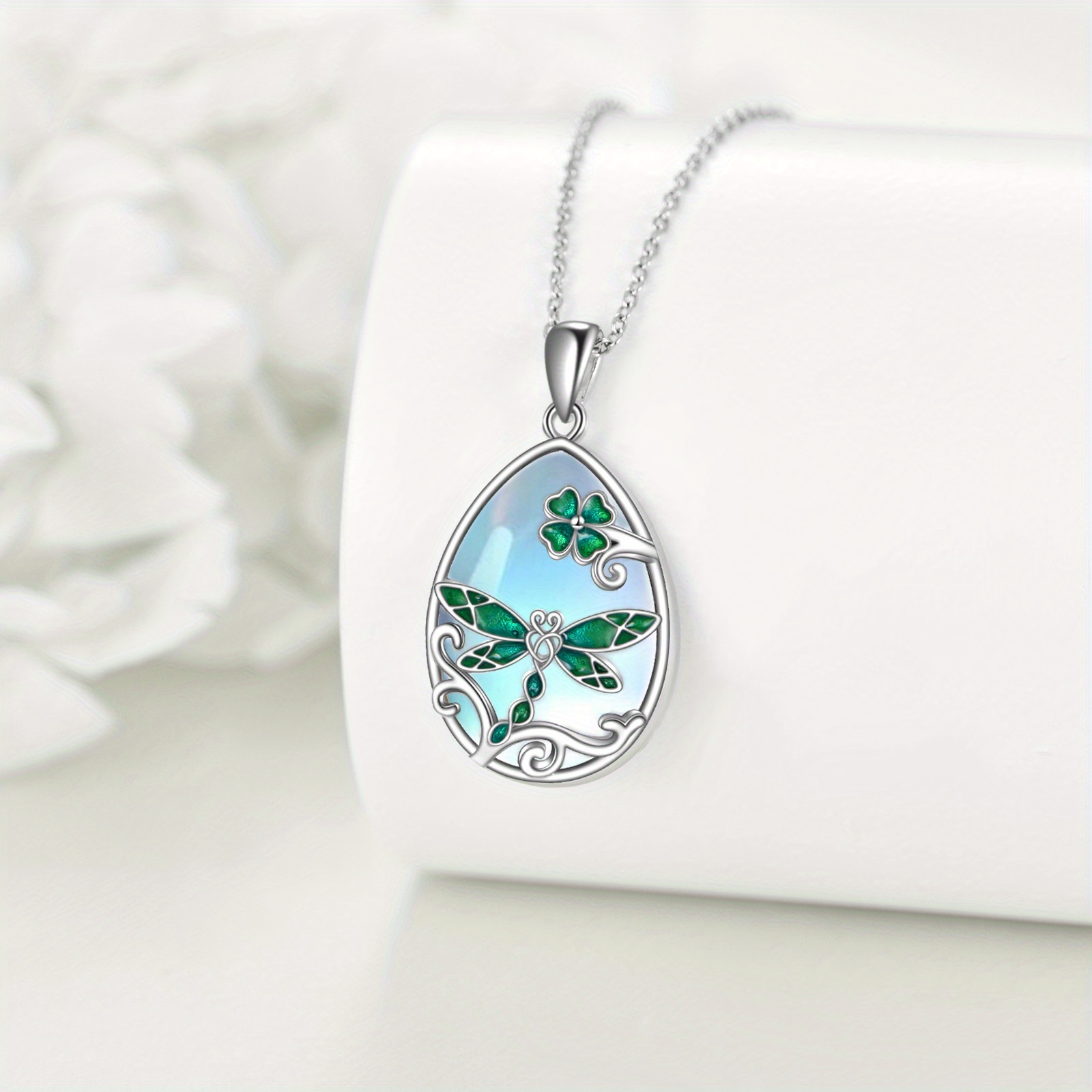 Dragonfly Pendant Necklace with Moonstone, Gift for Mom or Girlfriend